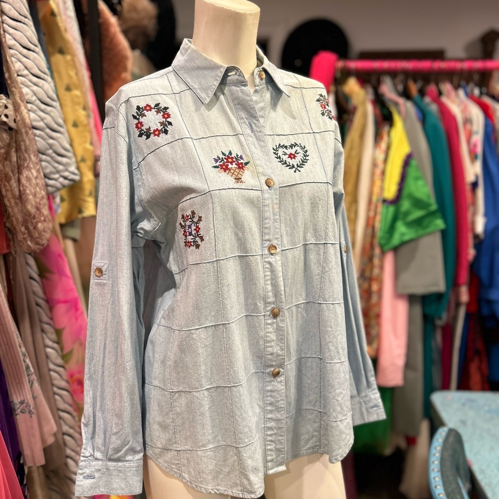 90s Needlepoint Denim Shirt